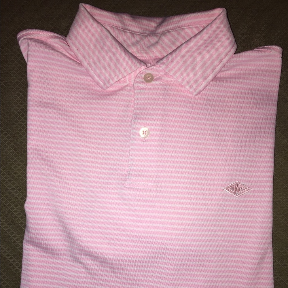 F&G Tech Golf Polo pink and white stripe